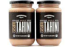 Organic Whole Sesame Tahini Paste - Unhulled & Stone-Ground - Silky Smooth Texture in Hummus, Dips, Dressings - Unsalted, Nut-Free, Kosher, Paleo, Keto 330g Glass Jar (2-Pack) Pepperwood Organics