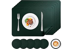 APLKER Tischset Leder 6er Set - Kunstleder Platzset Abwaschbar, Hitzebeständig Doppelseitigen Wasserdicht Platzdeckchen Lederoptik mit Tischuntersetzer, 16 x 12 Zoll, Grün