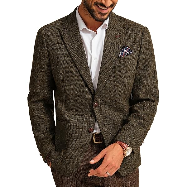 Blazer Uomo In Tweed A Spina Di Pesce – Giacca Sportiva Slim Fit Misto Lana, Risvolto Dentellato, Vintage Britannico