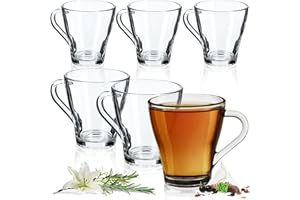 KADAX Set di 6 bicchieri da tè, con manico, per acqua, succo, succo, bicchieri di vetro, set di bicchieri per tè, caffè, acqua, drink, tè freddo, lavabili in lavastoviglie (beate, 250 ml)