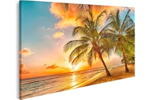 islandburner Picture on Canvas Beautiful Sunset Over the Sea with Palm Trees Caribbean Barbados Pictures Wall Pictures Poster