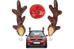 ConBlom Weihnachten Auto Rentier Geweih und rote Nase Set, Fahrzeug Weihnachtsdekoration Auto Dekoration Rentier Kit Rudolph Rentier und rote Nase für Autozubehör Weihnachts-Geweih (ohne Licht)