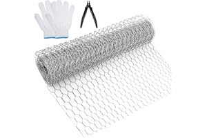 VEGAMALL Chicken Wire Mesh Roll 1.3 * 32.8Ft (0.4 * 10M) Hexagonal Galvanized Chicken Wire Fencing Chicken Wire Mesh with Cutting Plier and Gloves for DIY Craft and Garden Pet Rabbit Chicken Protection