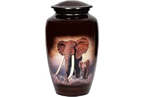 hlc Urns Lovely Elephant Brown Urne for Human Ashes - Bestattungsurne für Erwachsene - Erschwingliche Urne für Asche (Erwachsene (90 kg) - 26,7 x 15,2 cm, elefantenbraune Feuerbestattungsurne