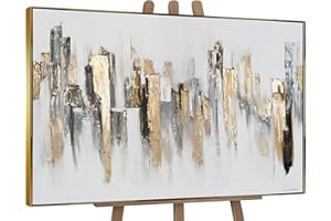 YS-Art Luxus Acryl Gemälde auf Leinwand Stadt Rhythmen handgemaltes Wandbild modernes Wohndekor abstrakte Skyline Bild echtes Kunstwerk 140x100 cm