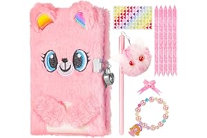 TPIVG Bambina Diario con Lucchetto e Penna, Carino Ragazze Peluche Diario Segreto, Diario con 160 Pagine Foderate per Scrivere e Disegnare, Regalo Di Natale Di Compleanno (Pink Bear)