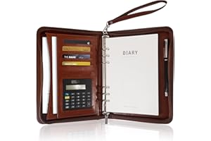 GraduatePro Cartella Portadocumenti A5 Pelle di Cerniera Chiusura con cerniera Unisex per Ufficio Conferenza Cartellina Custodia Organizzatore con Quaderno-Marrone