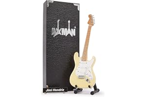 Axman Jimi Hendrix 1968 White - Miniatur-Gitarren-Nachbildung - Musikgeschenke - Handgefertigte Ornamente Maßstab 1/4 - Inklusive Displaybox, Namensschild und Miniatur-Gitarrenständer