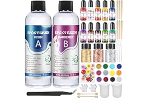 OFCIIN Epoxidharz Set Anfänger 500ml, 1:1 Verhältnis Glasklar Epoxy Resin Kunstharz harz Gießen Set Mit Epoxidharz Zubehör, Epoxidharz Farbe, Trockenblumen, Glitzer, Blattgold, für Schmuckherstellung