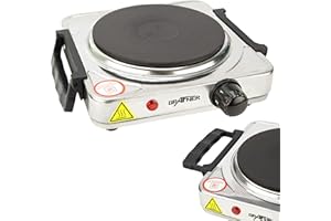 ‎GRAFNER Grafner Edelstahl Kochplatte mit klappbaren Griffen, 1000 Watt, 1 Massekochfeld mit 1x Ø 155 mm, stufenlose Temperatureinstellung, robustes Edelstahl-Gehäuse, Kochfeld Herdplatte Campingkocher silber