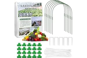 VEGAMALL 10M*3M Insect Fine Mesh Netting Barrier Netting Garden Butterfly Protect Vegetables Strawberries Brassica with Flexible 6Pcs Garden Hoops Cloche Hoops (9.8 * 32.8 Ft+ Hoops *6)