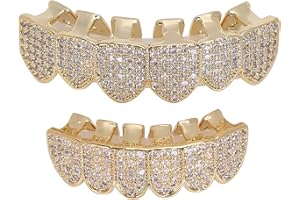 ZWINNER Dents de Diamant Grillz, Grilles En Cuivre Plaqué à Froid pour Vos Dents, Dents de Vampire Réutilisables pour Enfants Hommes Femmes, Décoration Des Dents pour La Fête D'halloween,(or)