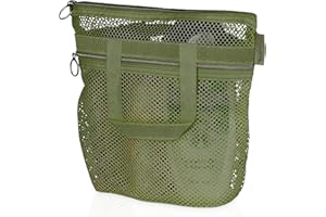 DV LIFESTYLE Mesh Shower Bag 25 x 26cm Quick Dry Caddy with Zipper & 2 Pockets. Portable Shower Tote, Ideal for Gym, Travel, Camp, Beach, for Sunscreen, or as part of College Essentials (Olive Green)