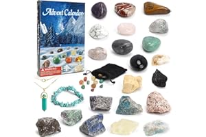 Aitsite Calendrier Avent Mineraux, Calendrier de Lavent Pierre Précieuse 2024, Calendrier de I'Avent Enfant, 24 Pierres Naturelles pour La Famille et Les Amis