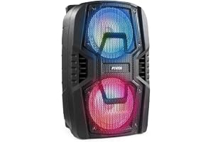 Fenton FT208LED Enceinte Sono Portable Bluetooth avec Batterie 2X 8, Puissance 500W, Enceinte Portable avec roulettes, USB, SD, AUX, Micro Filaire, Eclairage LED, Idéal pour Soirées et Animations