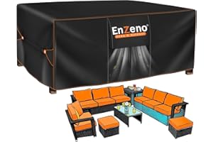 Enzeno Pokrowiec na meble ogrodowe, wodoszczelny, tkanina Oxford 420D, plandeka na meble ogrodowe, pokrowiec na stół i krzesła, z wylotem powietrza, meble rattanowe, 300 x 300 x 90 cm