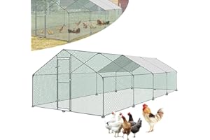 ORHEYA Recinzione a ruota libera pollaio in metallo con tetto parasole, per uccelli e polli, per piccoli animali (3 x 8 x 2 m)