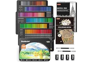 Shuttle Art 138 Colours Professional Colouring Pencils, Soft Core Coloured Pencils Set with 1 Colouring Book,1 Sketch Pad, 4 Sharpener, 2 Pencil Extender for Artists Kids Adults Colouring, Drawing