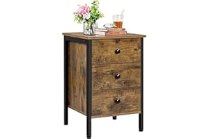 Yaheetech Mesita de Noche con 3 Cajones 40x40x61cm Mesillas de Noche de Estilo Industrial Mesa Auxiliar de Madera para Dormitorio