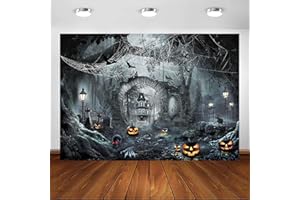 Avezano Halloween Backdrop Horror Misty Forest Pumpkin Background Witch Sorcerer Ghost Graveyard Child Kids Halloween Party Backdrop Decorations Photo Booth Props (Gray, 7x5ft)