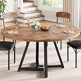 Jocoevol Round Dining Table for 4 People, Industrial Kitchen Tables with Stable Metal Structure, Vintage Brown, 120 x 120 x 7