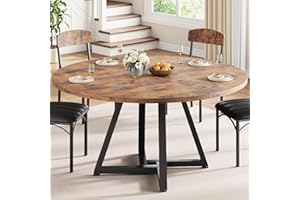 Jocoevol Round Kitchen Dining Table for 4 People, Circle Dinner Table with Metal Frame, Space Saving Wood Industrial Furniture (Vintage, 47 inch