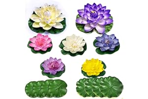 Tsling Künstliche Lotusblume,Simulation Schwimmende Wasserlilie Teichpflanzen Seerose 10cm,Simulation Seerosen für Dekoration,Schwimmende Pool (Gemise Farben 15pcs)