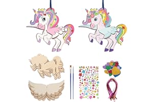 SUNYOK 8 Stück Einhorn Holz Bastelset Einhorn Handwerk zum Bemalen Kinder Holzbastelsets 3D Puzzle Unicorn mit Pinsel DIY Einhorn Holz Deko Kunsthandwerk Geschenk für Mädchen Kindergeburtstag
