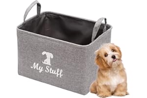 Pethiy Płócienny kosz na zabawki dla psa, koc dla psów, przechowywanie ubrań dla psów - 38 cm (15 cali) x 27 cm (10,5 cala) x 25 cm (10 cali) - szary
