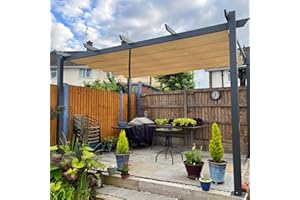 PURPLE LEAF 3 X 4 M Metal Pergola With Retractable Roof, Large Garden Pergola for BBQ, Outdoor and patio, Beige