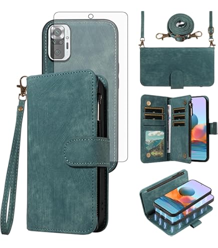 Asuwish Compatible With Xiaomi Redmi Note 10 Pro Wallet Case Tempered Glass Screen Protector Zipper Leather Flip Cover Card Holder Stand Cell Accessories For Redme Note10 10Pro Max Women Men Black