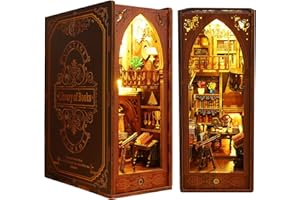 Book Nook Kits for Adults - Spilay Diy Miniature House Kit with LED 3D Wooden Puzzle Bookend, Handmade Crafts, Birthday, Christmas and Valentines Day Gifts - (Library of Books) SL06