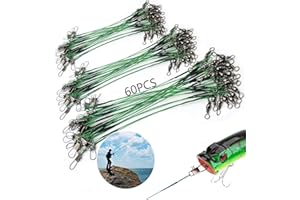 YSTJKD 60 Pcs 3 Tailles fluorocarbone Bas De Ligne Acier Ligne De Pêche en Acier Inoxydable avec Émerillons Et Boutons Pression Leaders en Acier Pêche Ligne Brochet pour La Pêche en Plein Air