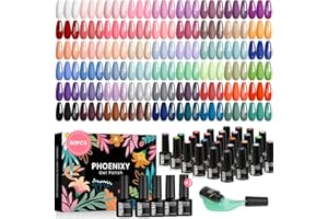 PHOENIXY Kit Semipermanente Unghie, 60 PCS Smalti Semipermanenti per Unghie 54 Colori Smalto Semipermanente Rosso Blu Glitterato con Base Opaca Lucida Top Coat Kit Gel Regalo per Donne