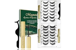 RECHOO Ciglia Magnetiche Con Eyeliner, 14 Paia di Ciglia Finte Con 3 Eyeliner, Impermeabile e a Prova Di Sbavature, Ciglia Artificiali Naturali, Kit Di Estensione Delle Ciglia Riutilizzabili (A)