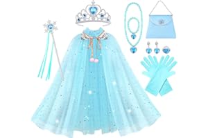 Vicloon 11 Stück Mädchen Prinzessin Kleid, Mädchen kostüm mädchen mit Krone & Zauberstab, kostümWeihnachten Halloween Verkleidung Fasching Cosplay Geburtstag Partykleid(Blau)