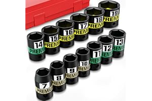 Aurlloct 3/8" Djupa Impact Hylsnyckelsats, 13 Delar Djupa Hylsor, 7-19 mm Lång Sexkantshylsnyckelsats, Reparationsautomatik