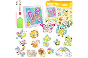 Maomaoyu 5D DIY Diamond Painting Kit per Bambini con Cornici Fai da Te, Kit Pittura Diamante con 25 Adesivi Diamantati & 2 Diamond Painting Portachiavi, Regali Bambina 6 7 8 9 10 11 Anni, Animale