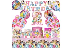 PYTRARTY Kit Compleanno Principessa,110 Pcs Principessa decorazioni compleanno,Principessa Stoviglie,Tovaglia,Palloncini etc Forniture di Festa di Cartoon,Servi 10 Ospiti