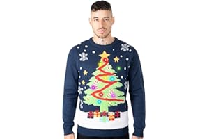 NOROZE Unisex Men's LED Christmas Jumper Gift Tree Elf Santa Xmas Jumpers Sweater Long Sleeve Pullover Top LED Lights Jumper for Men Women UK Sizes S-XXL