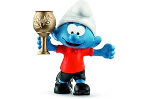 SCHLEICH- Figurine Schtroumpf Footballeur avec trophée The Smurfs, 20807, Bleu