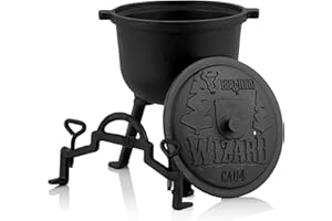BBQ-Toro Wizard Cauldron | Pentola di cottura in ghisa | Pentola in ghisa con tre gambe, coperchio, staffa e viti di bloccaggio | Calderone per streghe (4 litro)