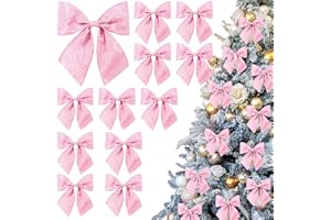 JOLCEEY 12 Stück Rosa Weihnachten Schleifen, Weihnachtsbaum Bogen Schleife, Glitzer Weihnachten Bogen Dekorationen für Weihnachtsbäume, Weihnachtskränze und Festliche Partydekorationen Geschenke Deko