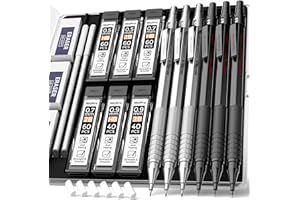 Nicpro 6PCS Metal Mechanical Pencils 0.5 & 0.7 & 0.9 mm with Case, Automatic Retractable Artist Pencil Set with 12 Tubes HB 2B Lead Refills, Erasers, Propelling Pencils For Art Drafting Sketching