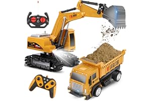 Charmofun Ferngesteuerter Bagger Spielzeug mit RC Sandtransporter, 2.4Ghz Rechargeable RC Bagger mit Licht & Sound, Baufahrzeug Spielzeugautos Geburtstags Geschenk für ab 3 4 5 6 7 8 9 Jahren Junge
