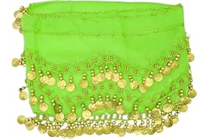 PAITOK Belly Dancing Hip Scarf, Women's Belly Dancing Belt with 128 Gold Coins Dancer Scarf Costumes Girls Dance Skirt Wrap Belt