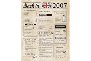 Woaipati Back in 2007 Poster UK Happy 17th Birthday Party Decoration Elegant Gift 17 Years Anniversary Idea Home Decor for Women Men Unframed -2007