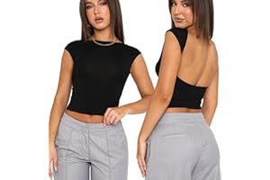 Sumvov Rückenfreies Oberteil Damen,Sexy Backless Y2k Top,2023 Sommer Crop Top Rücken Cut Out T-Shirt,Y2k Oberteile Damen,Grunge Teenage Aesthetic Mädchen Outfits