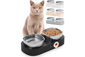 Pretty PAW® Fressnapf Katze erhöht – 2X ergonomischer Katzenapf & Futternapf Katze auf erhöhter Plattform - Doppelter Katzennapf im Napfset mit Edelstahl-Schalen - rutschfest (Schwarz)