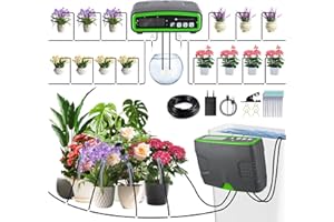 GUKKK Sistema de Riego Automático,Kit de Sistema Riego Por Goteo con Doble Bomba,Tubería de Riego por Goteo de 15 m,20 Micro Cabezales de GoteoRiego de Plantas de Bricolaje, para 20 Plantas